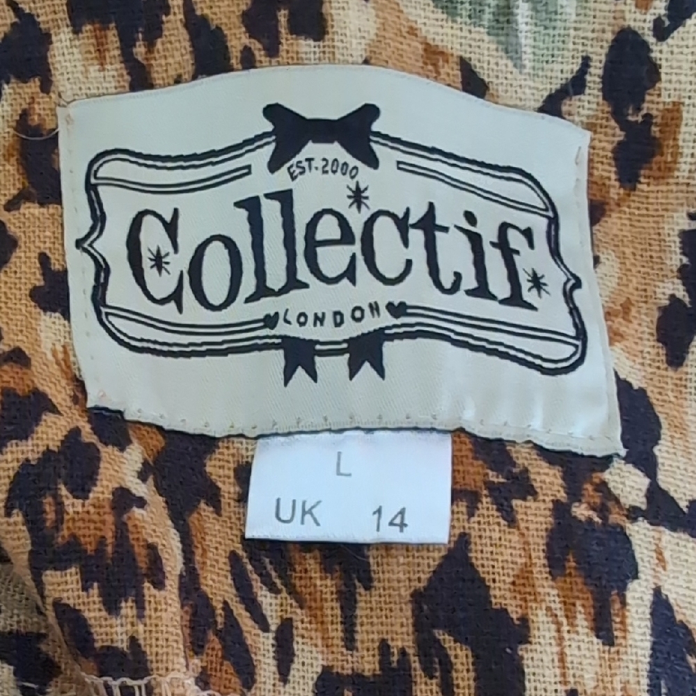 Leopard Print Floral Dress, Ruffle Front - Picture 2 of 7